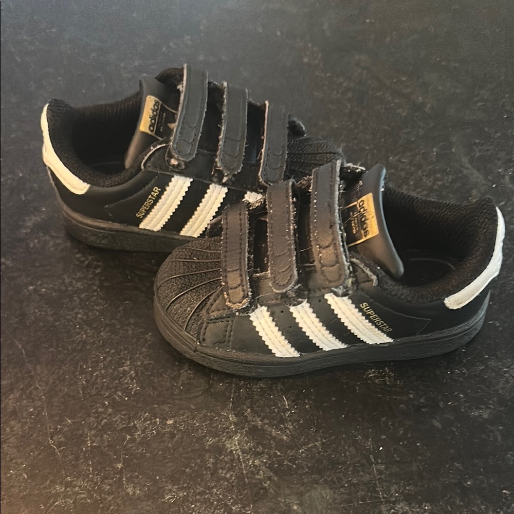 Adidas Black and White Velcro Sneakers with Rubber Shell Toe